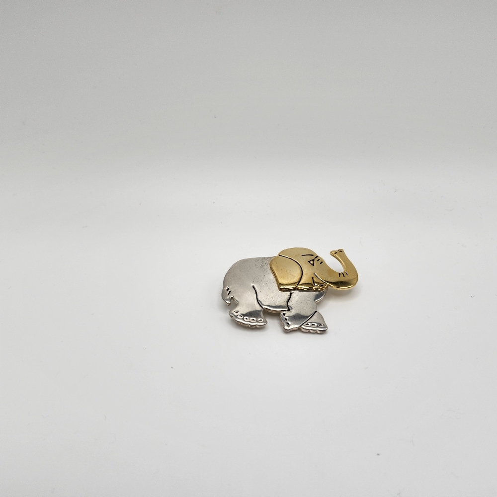 Trunk up silver and gold tone Elephant brooch!  So cute! - Picture 2 of 6
